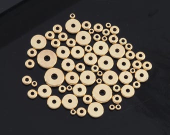 100pcs 18K Gold Filled Tiny Flat Round Spacer Beads,Bracelet Beads,Ball Spacer Beads for Bracelet Jewelry Necklace Making Supply