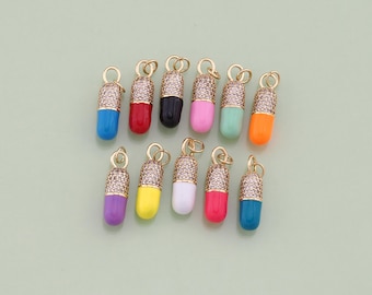 Colgante de píldora relleno de oro de 18 quilates, delicado amuleto para hacer joyas, collares y pulseras XT73