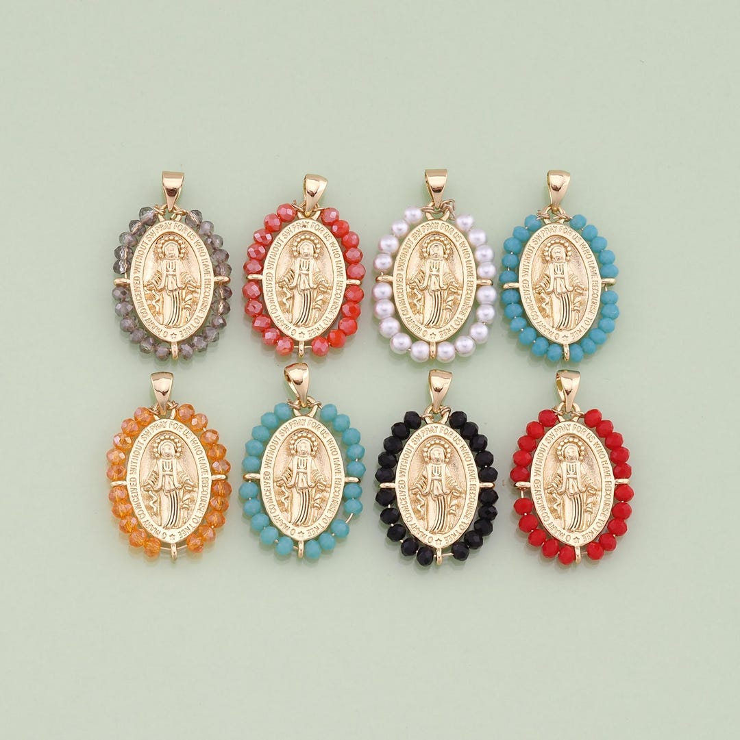 1pcs 18K Gold Filled Oval Virgin Mary Pendant Our Lady Charm for DIY ...