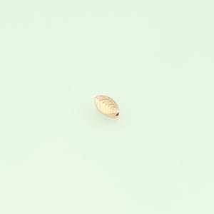 May include: A gold-colored leaf-shaped bead with etched details. The bead has a small hole at each end for stringing. The bead is set against a light green background.