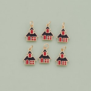 1pcs 18K Gold Filled Enamel House Pendant Charm for DIY Jewelry Finding Necklace Bracelet AD-2808