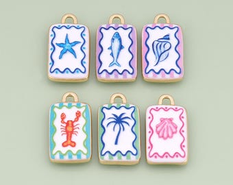 1pcs 18K Gold Filled Ceramics Ocean Pendant Beach Charm for DIY Jewelry Finding Necklace Bracelet