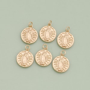1pcs 18K Gold Filled Round Virgin Mary Pendant Our Lady Medallion Charm for DIY Religious Jewelry Finding Necklace Bracelet AD-1014