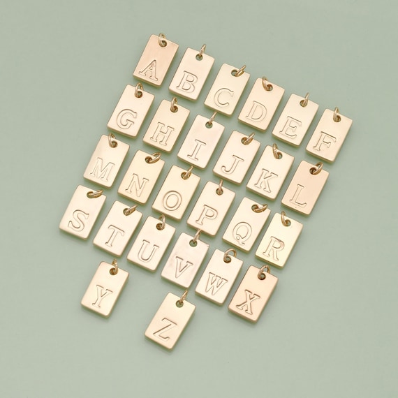 18K Gold Filled Rectangle Letter Pendant Initial Charm for DIY Jewelry Finding Necklace Bracelet