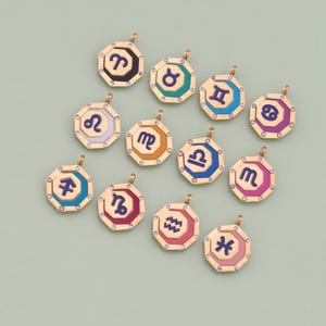 18K Gold Filled Zodiac Pendant Zodiac Symbols Constellation Charm for DIY Jewelry Finding Necklace Bracelet LW9