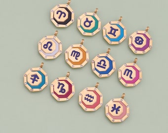 18K Gold Filled Zodiac Pendant Zodiac Symbols Constellation Charm for DIY Jewelry Finding Necklace Bracelet LW9
