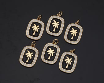 1pcs 18K Gold Filled Black Palm Tree Pendant Tropical Charm for DIY Jewelry Finding Necklace Bracelet AD-482