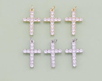 1pcs 18K Gold Filled CZ Cross Pendant Religious Charm for DIY Jewelry Finding Necklace Bracelet AD2141
