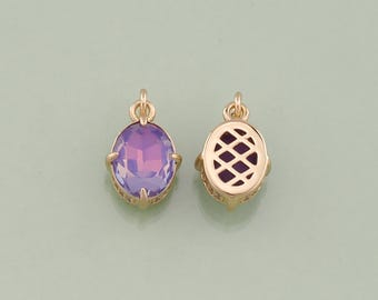 18K ゴールドフィルド オーバル クリスタル ペンダント チャーム 1個