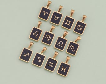 18K Gold Filled Zodiac Pendant Zodiac Symbols Constellation Charm for DIY Jewelry Finding Necklace Bracelet LW4