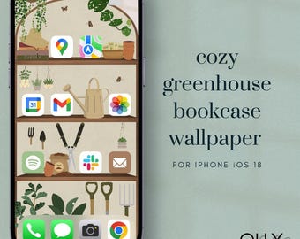 Cozy Greenhouse Bookshelf iPhone Wallpaper (Digital Download)