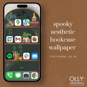 Halloween Bücherregal Ästhetik iPhone Wallpaper | Digitaler Hintergrund für iOS 18