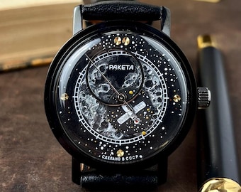 Vintage Raketa Copernicus 2609 Soviet Watch – Hand Painted Space Dial – USSR Mechanical Watch – Russian Space Art Timepiece