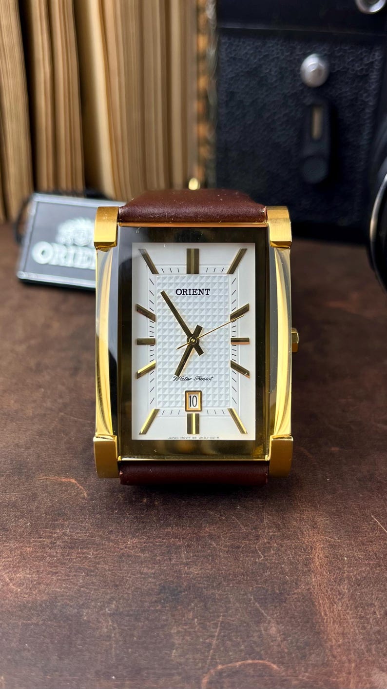 Orient Classic Rectangular Reverse Vintage Orient Watch Rectangular Gold | Japanese Tank Style Watch ...
