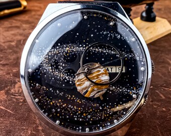 USSR watch Raketa Cosmic Dial Watch Hand Painted Soviet Era Raketa “Universe Within”
