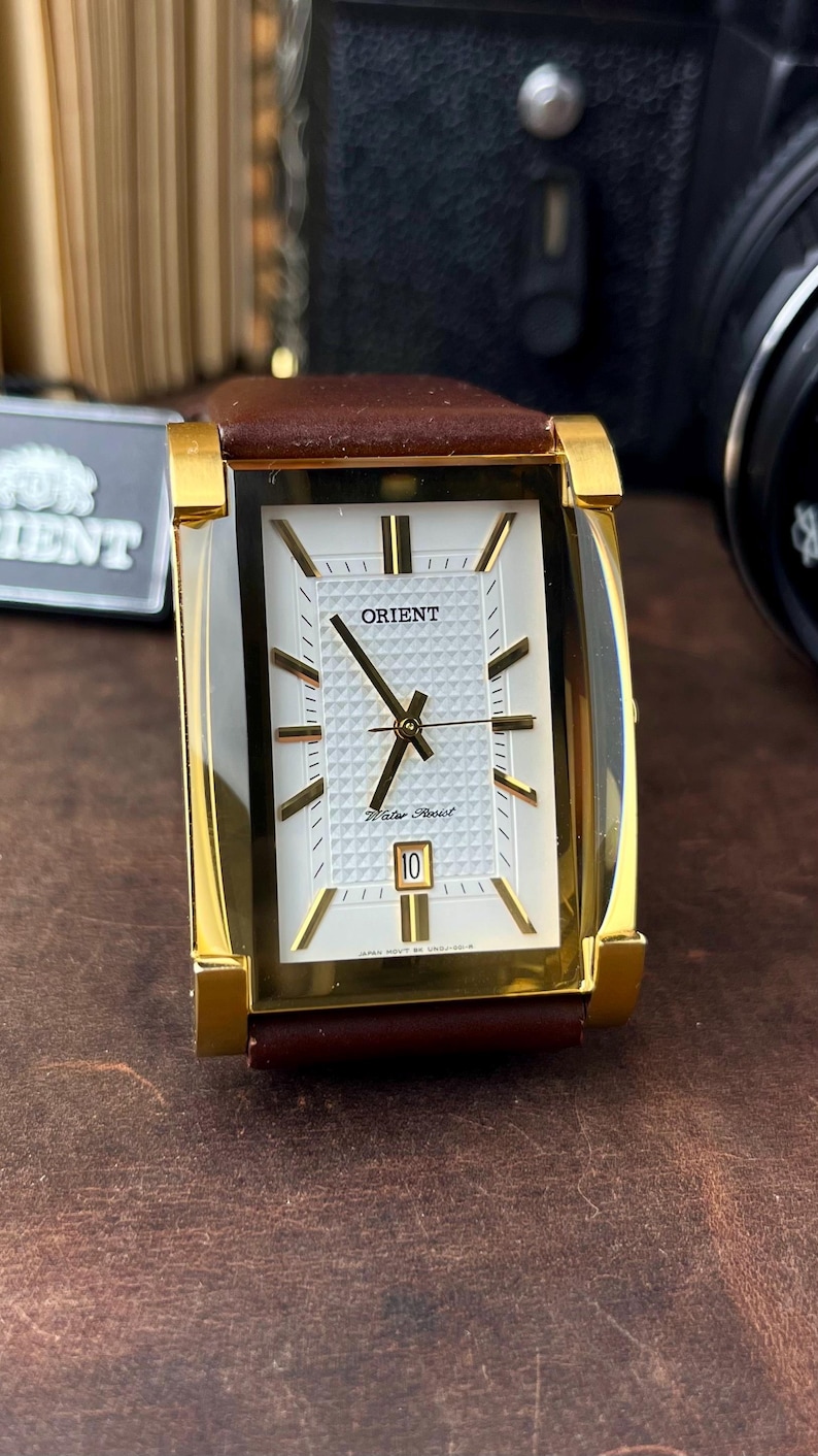 Orient Classic Rectangular Reverse Vintage Orient Watch Rectangular Gold | Japanese Tank Style Watch ...