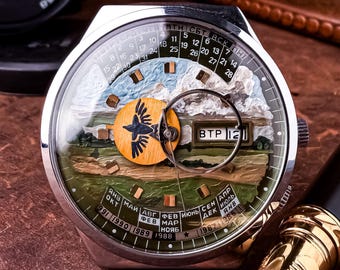 Vintage Raketa Soviet Watch Hand Painted DialRaketa “Landscape of Time” USSR watch