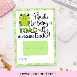 Porta-cartão de agradecimento para professores, Cartão-presente para a Semana de Agradecimento aos Professores em PDF para impressão, Cartão incrível para professores, Presente de sapo, Download digital