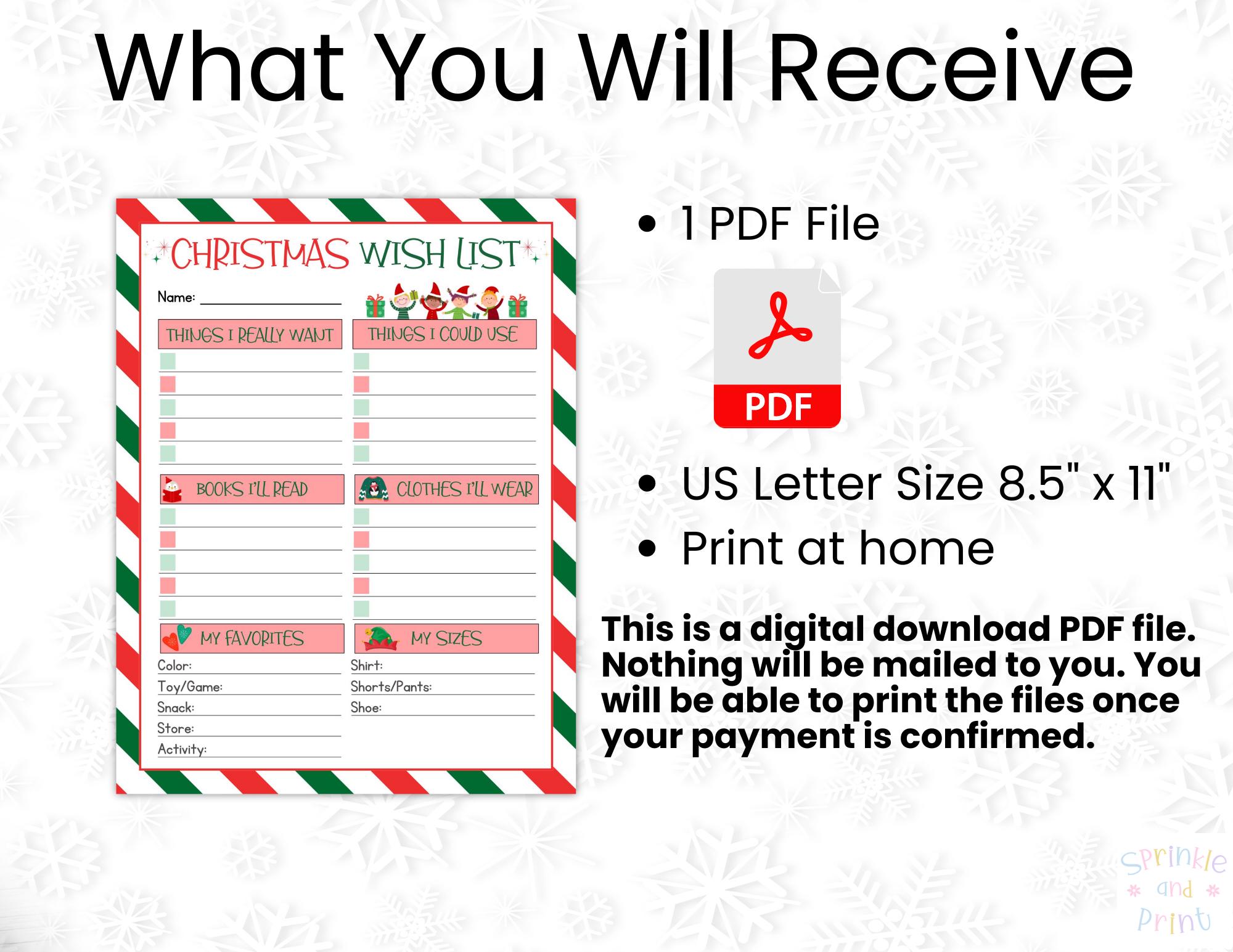 Christmas Wish List Printable for Kids, Questionnaire, Digital Download ...