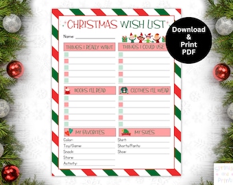 Christmas Wish List Printable for Kids, Questionnaire, Digital Download PDF, Santa Wish List, Holiday Wish List, Kids Gift Exchange