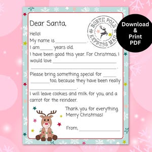Kinder Brief an den Weihnachtsmann, Nordpol Brief, lieber Weihnachtsmann druckbare PDF, Weihnachtswunschliste, Weihnachtsmann Brief an den Nordpol