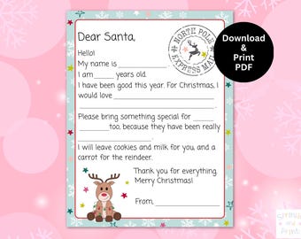 Kids Letter to Santa Claus, North Pole Letter, Dear Santa Printable PDF, Christmas Wish List, Santa Letter to North Pole