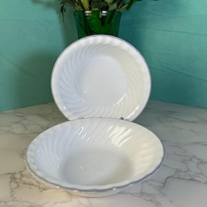 Vintage Corelle Cereal Bowls - Set of 2 Gray Trim - 1990s Enhancements Pattern