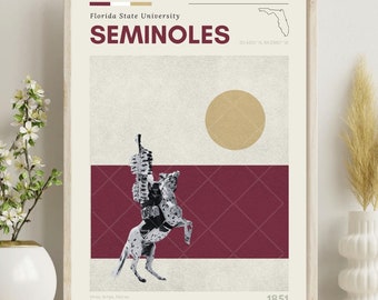 Florida State Universität, Florida Seminolen, Florida State Poster, FSU, Seminolen, Sport Poster, Mid Century Modern, minimalistische Kunst
