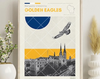 Marquette Universität, Marquette Golden Eagles, Marquette, Golden Eagles, Sport Poster, Mid Century Modern, minimalistische Kunst, College Poster