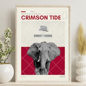 University of Alabama, Crimson Tide, Alabama Crimson Tide, Crimson Tide, Roll Tide, Sports Poster, Mid Century Modern, College Gift