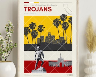 Universidad del Sur de California, Troyanos, USC, Troyanos de la USC, Los Ángeles, California, Arte moderno de mediados de siglo, Minimalista, Póster universitario
