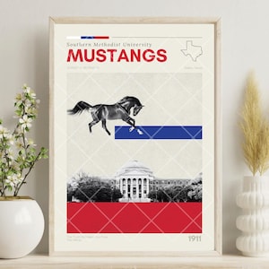 Southern Methodist University, SMU Mustangs, SMU, Mustangs, Sports Poster, Mid Century Modern, Minimalistic Art, College Poster