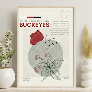 Póster deportivo de la Universidad Estatal de Ohio, Ohio State Buckeyes, OSU, Go Bucks, regalo para fanáticos universitarios, estilo moderno de mediados de siglo