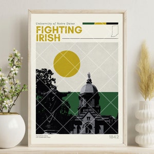 University of Notre Dame, Fighting Irish, Notre Dame, Touchdown Jesus, Sports Poster, Mid Century Modern, Minimalistic Art, College Fan Gift