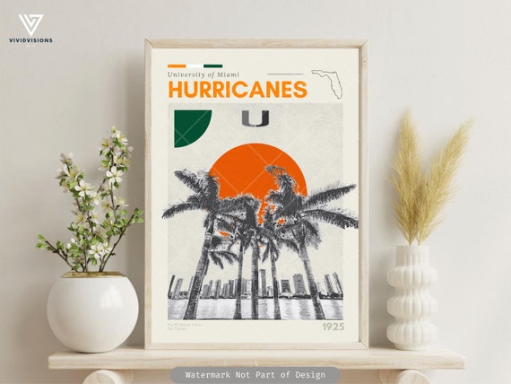 University of Miami, Miami Hurricanes, Miami, The U, Sports Poster, Mid Century Modern, Minimalistic Art, College Poster