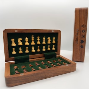 7 inch Handmade Magnetic Wooden Chess Set - Travel Chess Board - Personalized Chess Set - Gift for Him or Her - Magnetic Chessboard Set