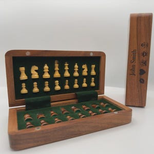 7 inch Personalised wooden chess set travel chess set wooden chess board magnetic chess set with storage wooden chess set mini chess set