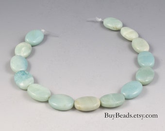 16 in strand Natural Amazonite flat oval beads 13x18mm Close Out