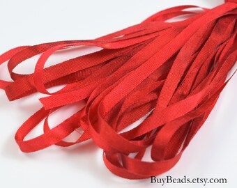 4 yards Silk Ribbon 4mm, Hand-dyed, In The Reds, SR4-063-057