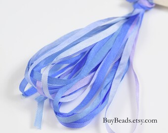 4 yards Silk Ribbon 4mm, Hand-dyed, Forget Me Not, SR4-081