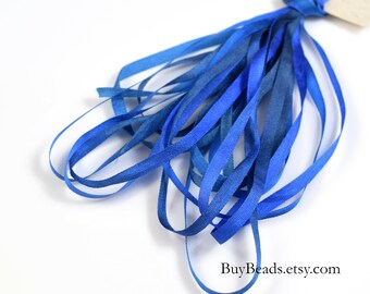 4 yards Silk Ribbon 4mm, Hand-dyed, Blue Seas, SR4-050