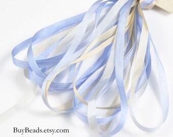 4 yards Silk Ribbon 4mm, Hand-dyed, Hydrangea, SR4-053