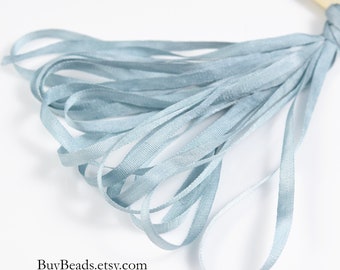 4 yards Silk Ribbon 4mm, Hand-dyed, Heirloom Blue, SR4-049-057