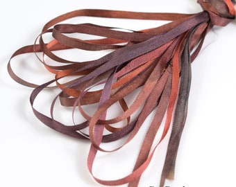 4 yards Silk Ribbon 4mm, Hand-dyed, Autumn Twilight, SR4-062-057