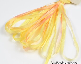 4 yards Silk Ribbon 4mm, Hand-dyed, Yellow Blush, SR4-080