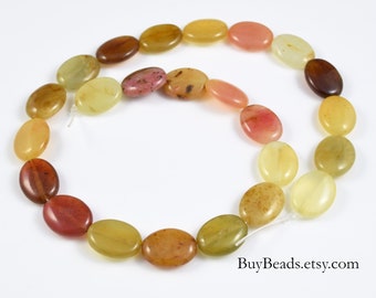 15" strand Natural Flower Jade Oval Beads 16x12mm