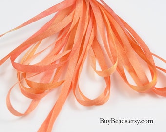 4 yards Silk Ribbon 4mm, Hand-dyed, Butternut Orange, SR4-011