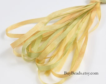 4 yards Silk Ribbon 4mm, Hand-dyed, Prairie Grass, SR4-077