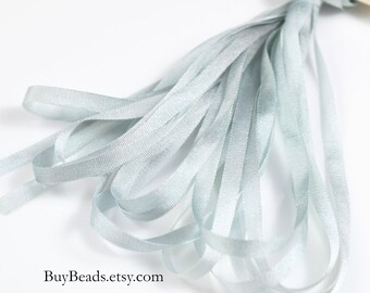 4 yards Silk Ribbon 4mm, Hand-dyed, Aqua Clouds, SR4-043