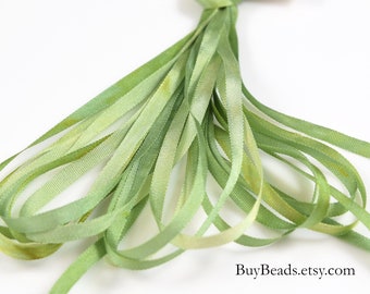 4 yards Silk Ribbon 4mm, Hand-dyed, Willow Green, SR4-047